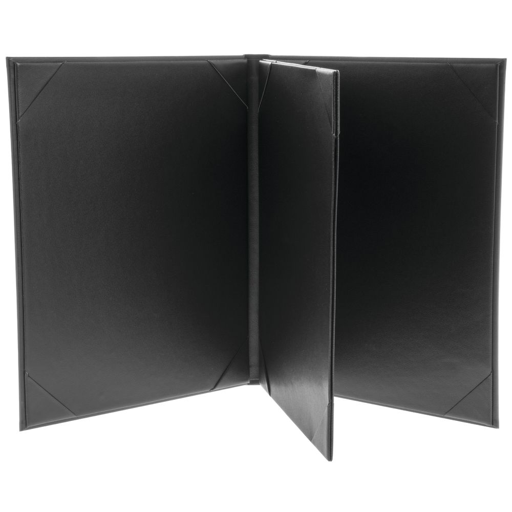 Hard-Sided Black Leatherette Triple Panel Menu Cover - 8 1/2