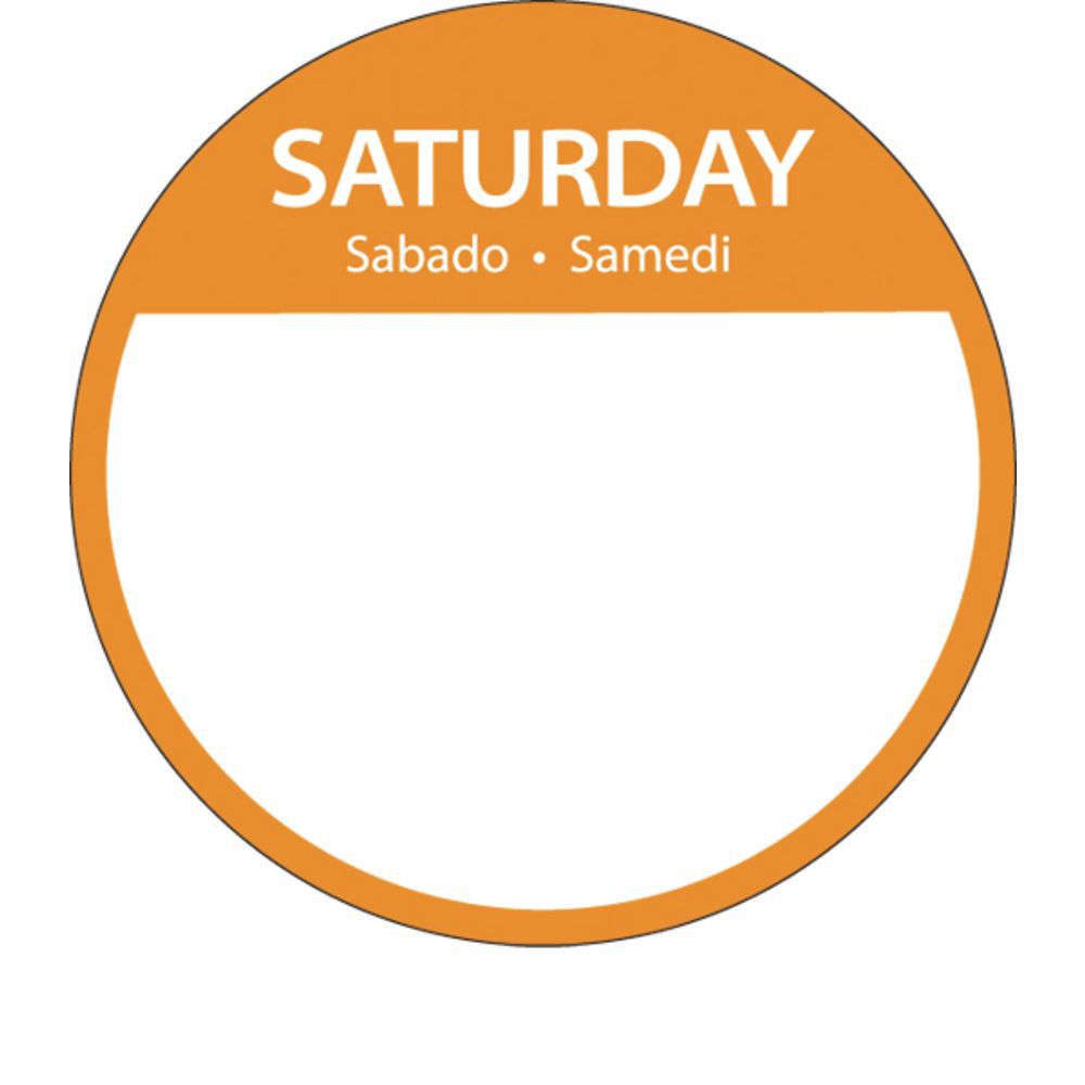 Tri-Lingual Day Of The Week Labels Orange Saturday 3"Dia