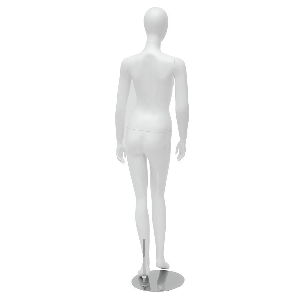Glossy White Female Mannequin W/ Right Arm Raised and Right Leg Bent, Left  Arms & Leg Straight to sided - Detachable Parts - Round Chrome Base
