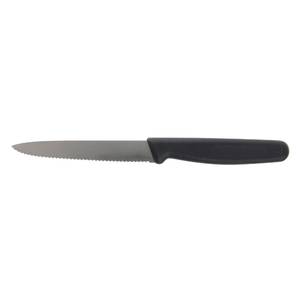 Central Exclusive Stainless Steel Serrated Sandwich Spreader with Black Polypropylene Handle - 3 1/4L Blade