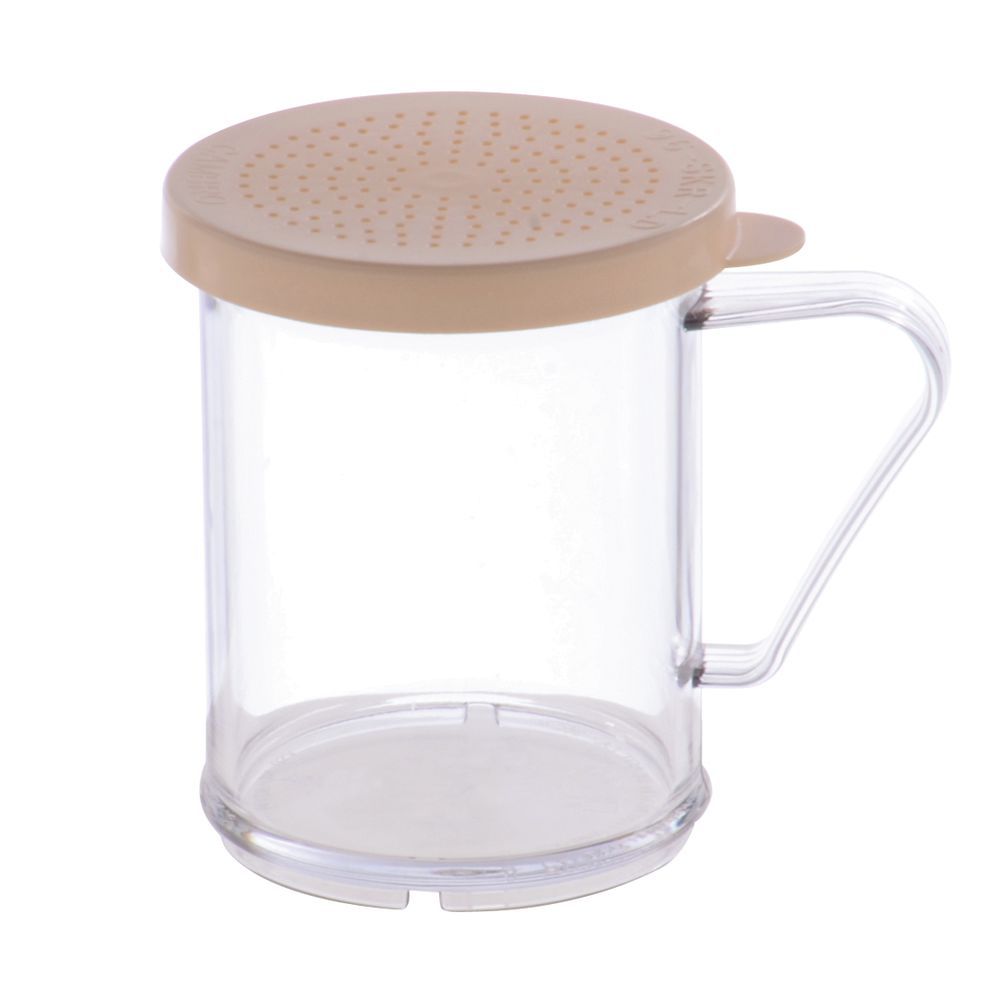 Cambro Camwear 10 oz Clear Polycarbonate Shaker with Beige Salt and Pepper Lid