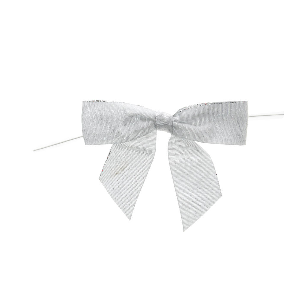 Large Metallic Silver Twist Tie Bow