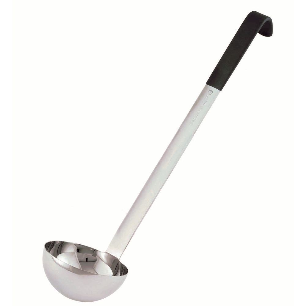 Stainless Steel Ladle has a Black Kool-Touch Plastic Coated Handle.