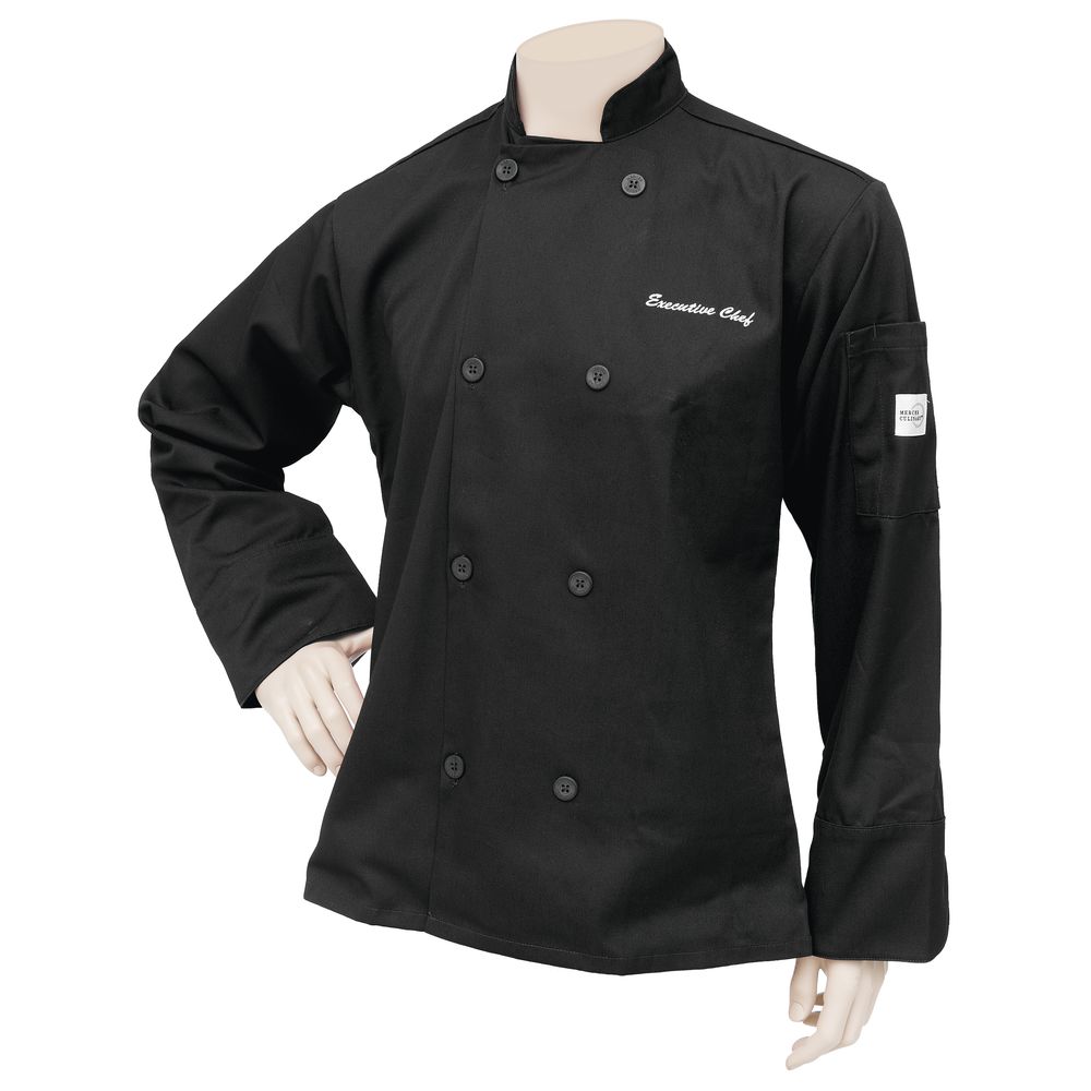 Black Mercer Culinary M60014BK3X Millennia Mens Short Sleeve Cook Jacket with Cloth Knot Buttons 3X-Large 
