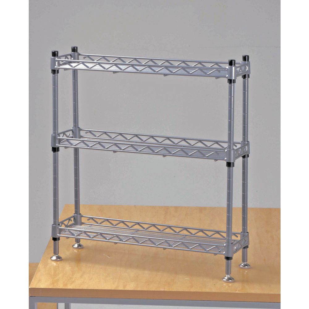 HUBERT Countertop Display Shelf with 3 Shelves Merchandising Display Fixture Grey Steel 18L x 6D x 18 1/2H 