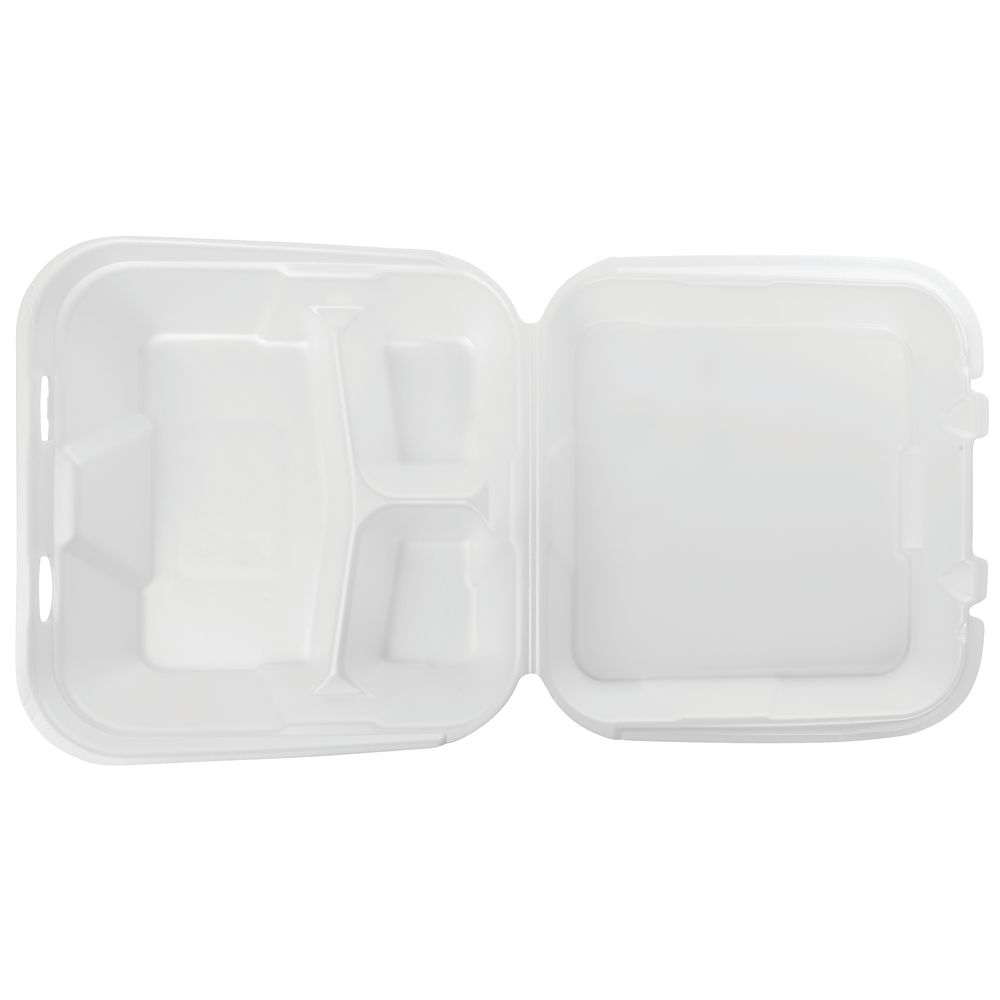 Genpak SN203 Genpak White Foam 3-Compartment Carryout Container - 9 1/4L x  9 1/4W x 3H