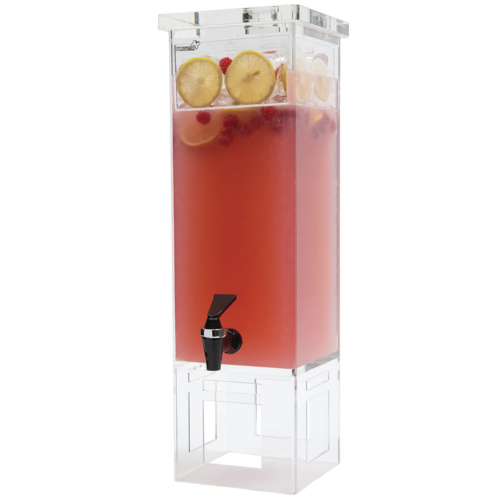 Rosseto 2 gal Clear Plastic Beverage Dispenser With Square Acrylic Base