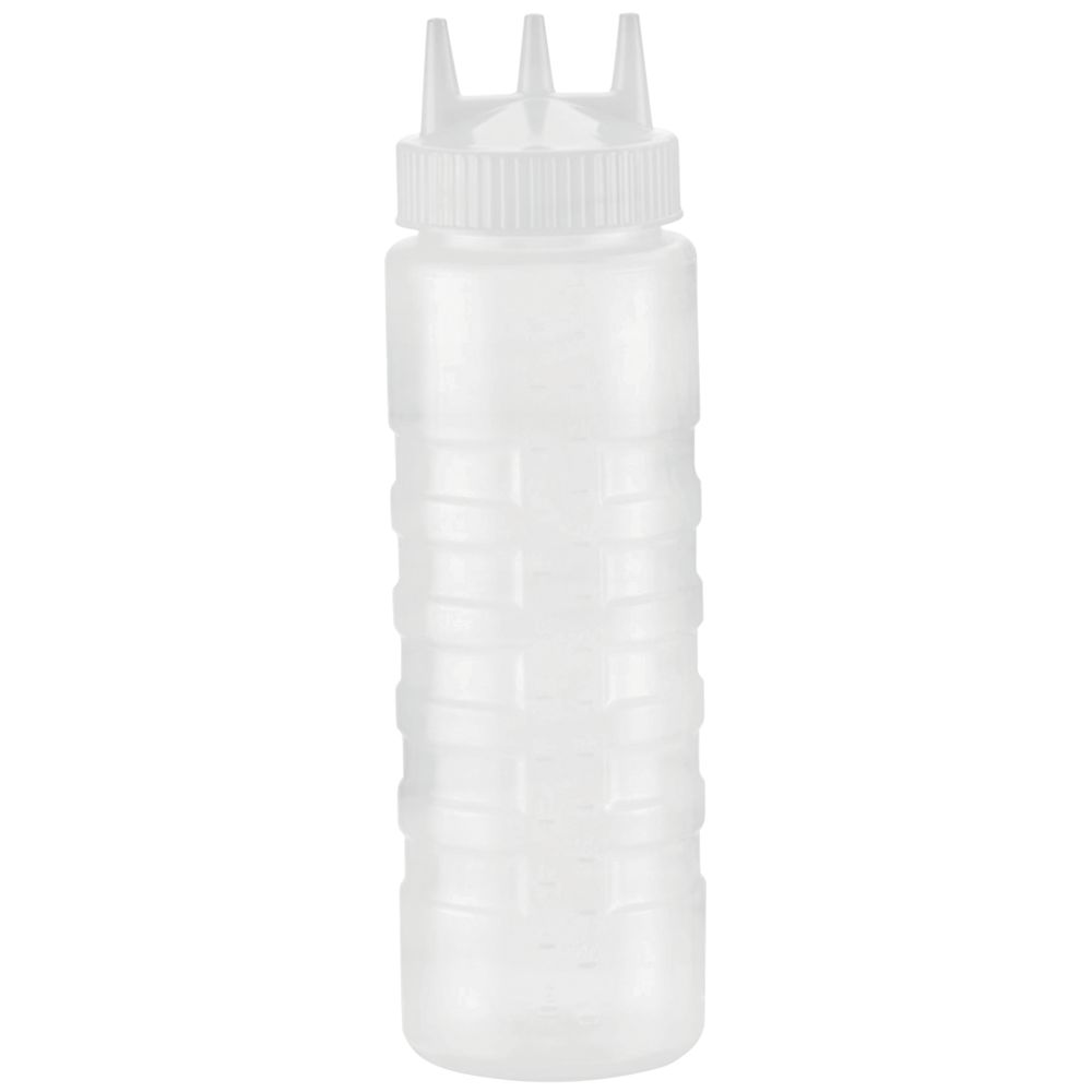 24 oz Clear Plastic Squeeze Bottle with White Tri Tip Top