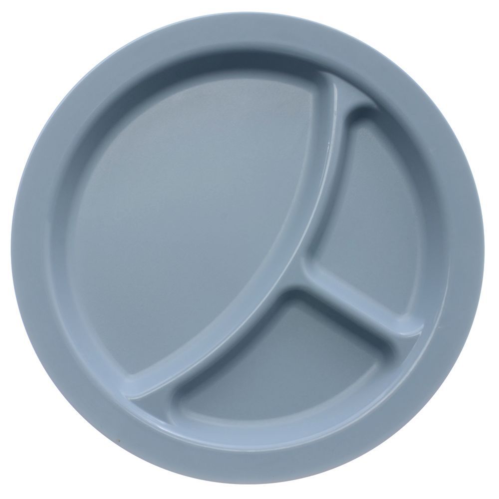 Cambro Camwear Polycarbonate Plate Narrow-Rim 3 Compartment Slate Blue 9" Dia 