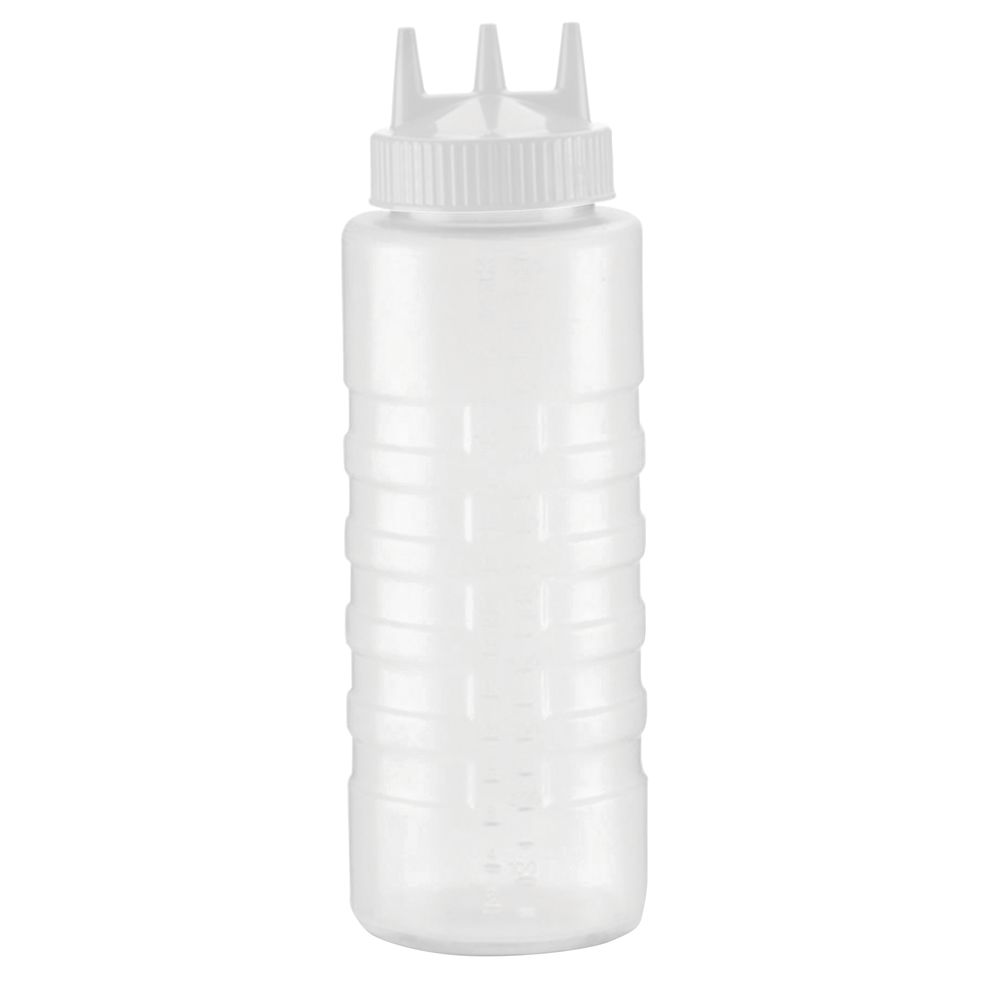 32 oz Clear Plastic Squeeze Bottle with White Tri Tip Top