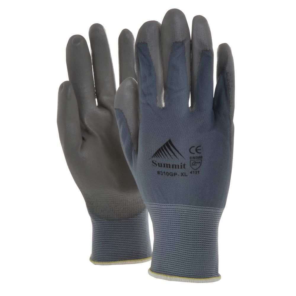 GripTech™ Grey Knit Work Gloves with Polyurethane Coating - Extra Large