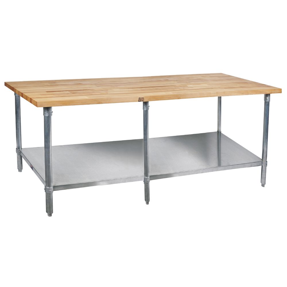 TABLE, MAPLE, S/S W/SHELF 96X36, 6 LEGS