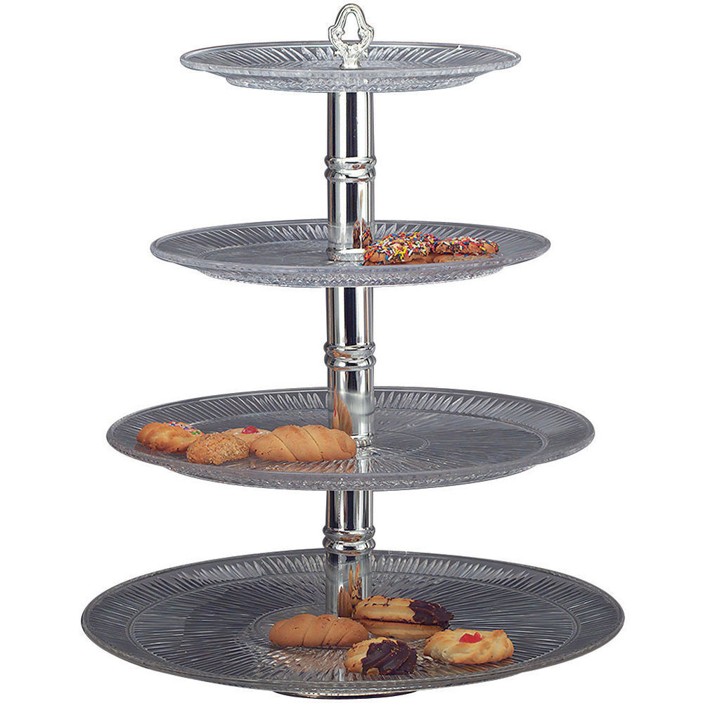 STAND, 4-TIER, PLASTIC/SILVER, 18"DIAX23"H