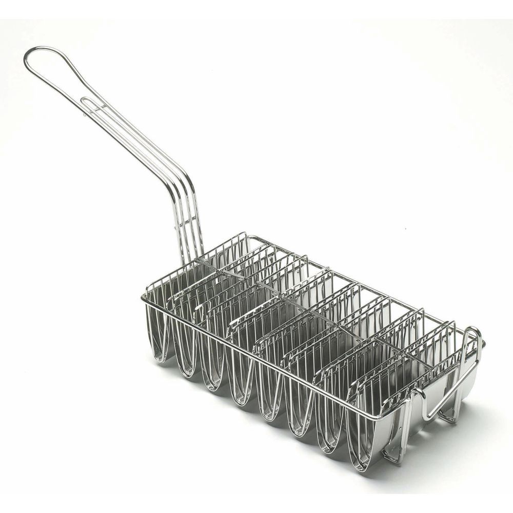 Red Handled Stainless Steel Taco Shell Fry Basket - 12L x 6 1/2W x 3H -  TB-8