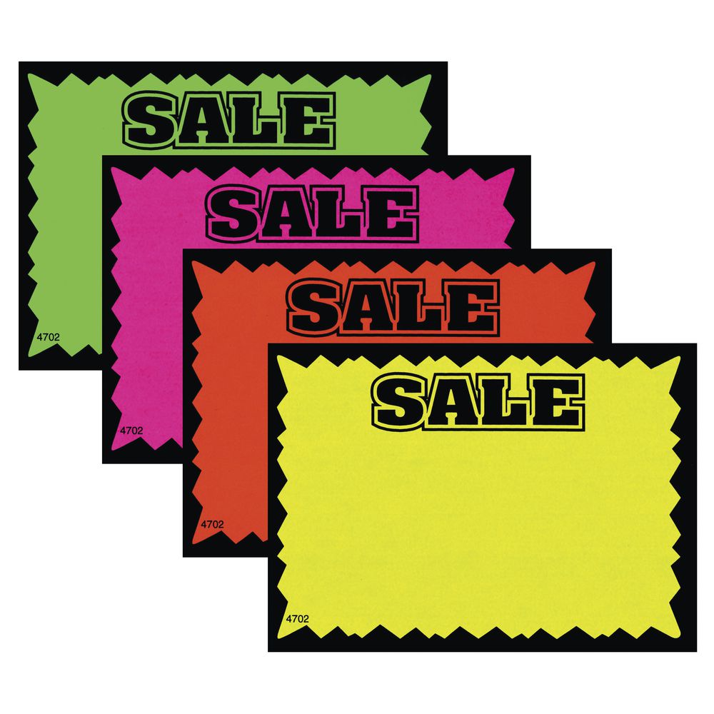 Ready Flow HIImpact Fluorescent Sign Cards "Sale" 3 1/2"L x 2 1/2"H