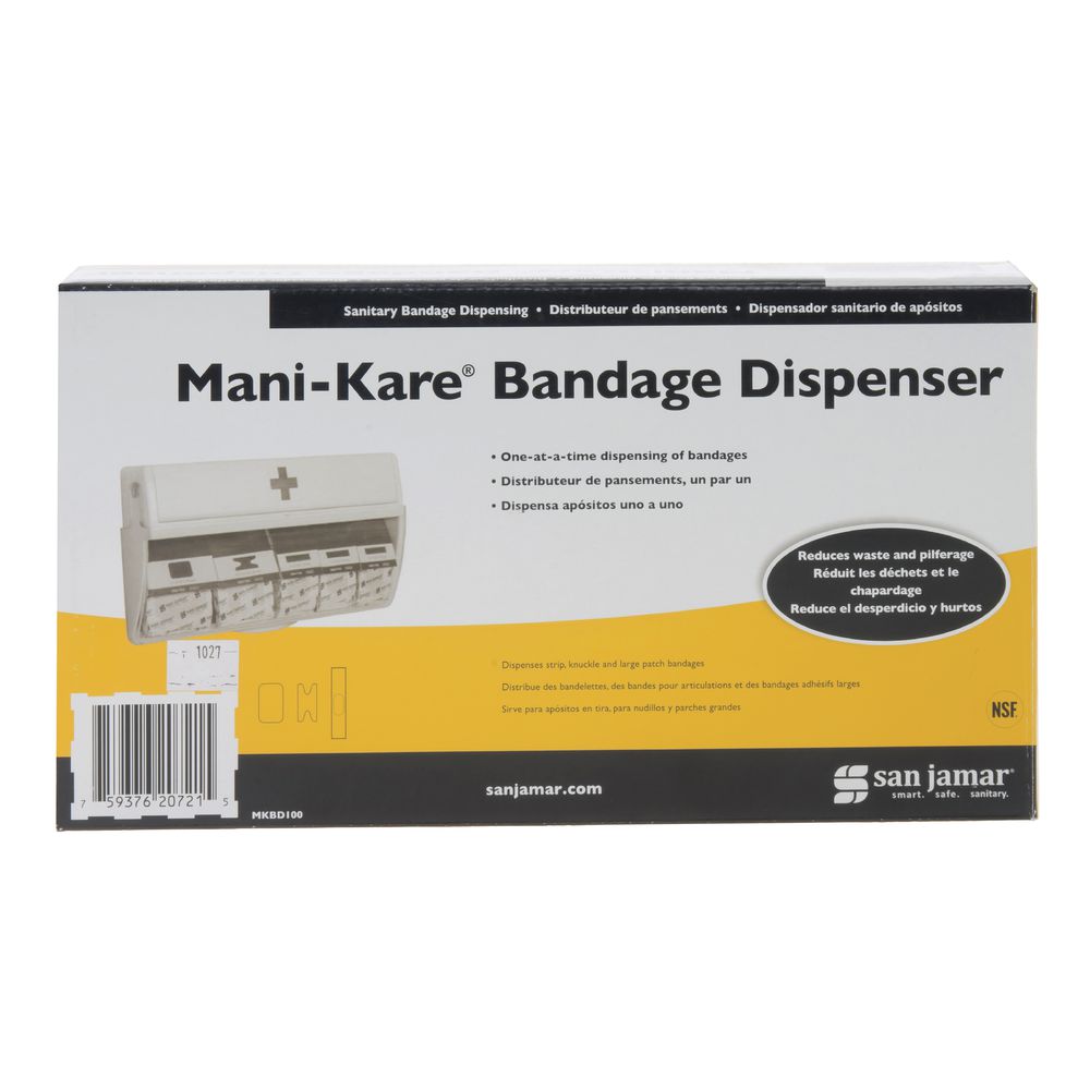San Jamar MKBD100 Mani-Kare Wall-Mounted Bandage Dispenser with Blue  Bandages