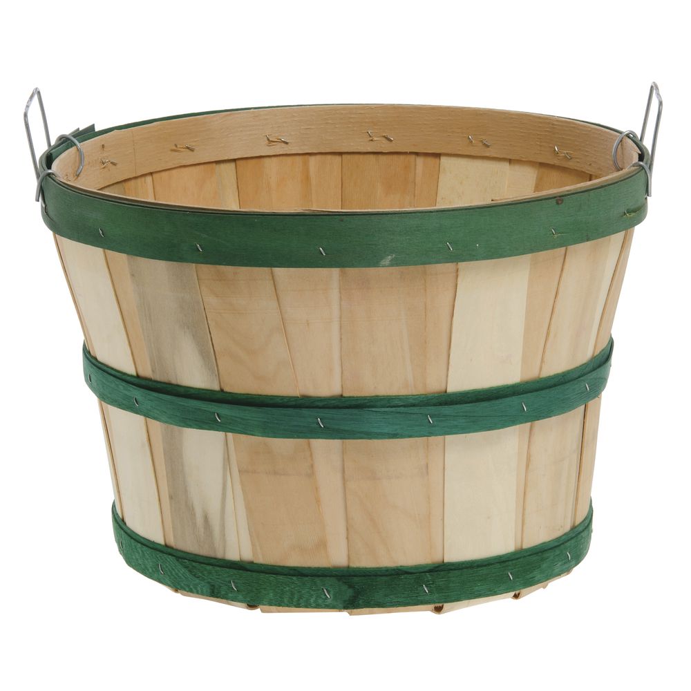 1 Bushel Round Natural With Red And Green Bands Chipwood Farm Basket