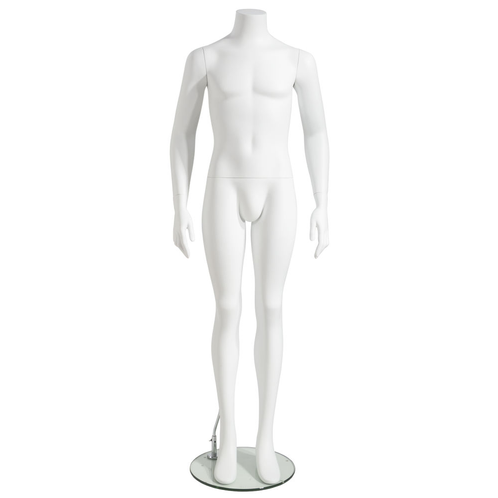 Econoco Male Mannequin - Headless Arms at Sides - Matte White
