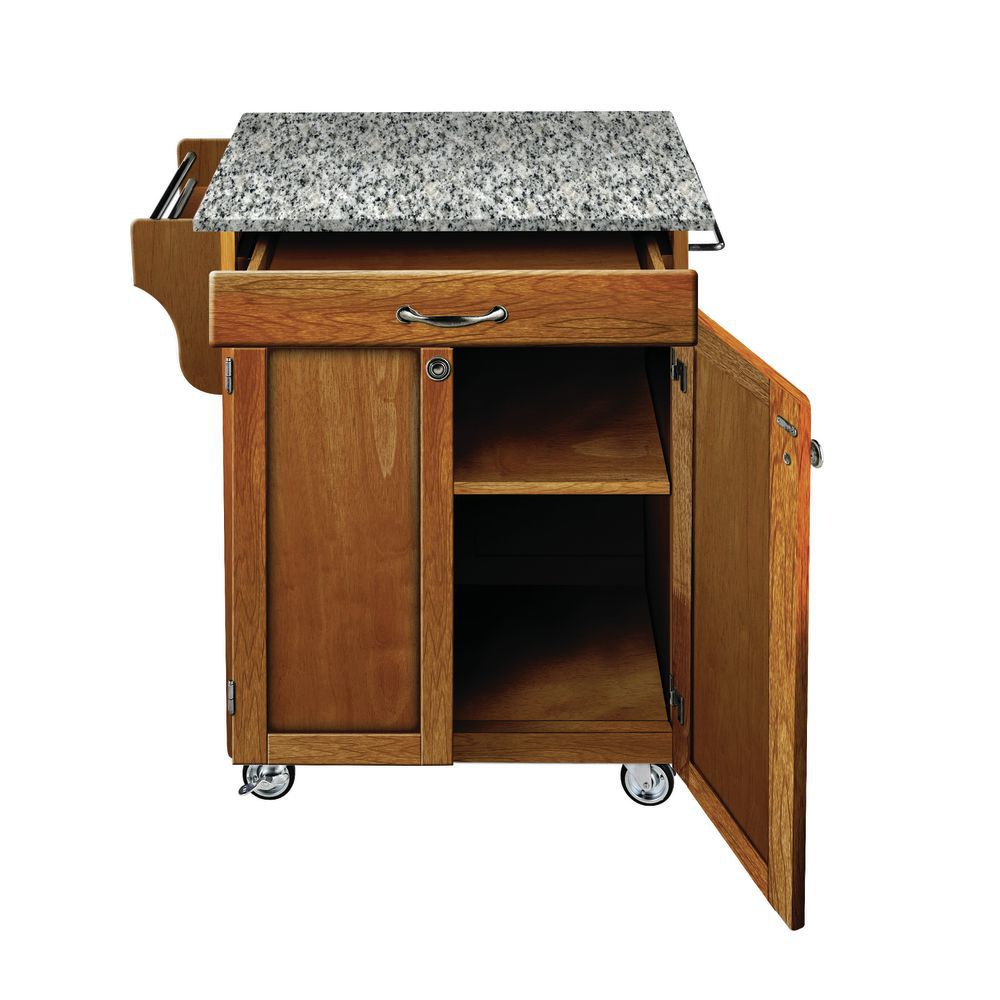 Small CreateACart Oak Base Cuisine Cart With Salt and Pepper Granite