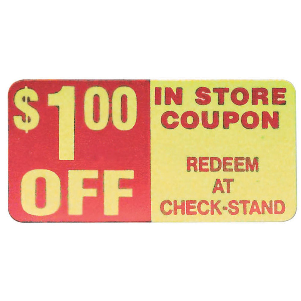Red/Yellow 50¢ Off In-Store Redemption Coupon Adhesive Food Labels - 2L x  1H