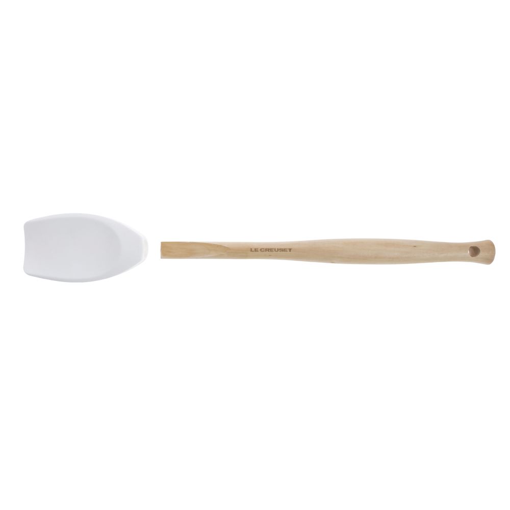 Le Creuset Craft Series White Silicone Spatula Spoon with Wood Handle - 11  3/8L x 2 1/8W
