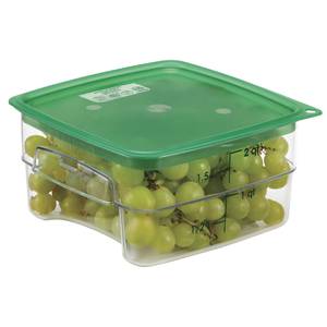 Vigor 4 Qt. Clear Square Polycarbonate Food Storage Container and Green Lid  - 6/Pack