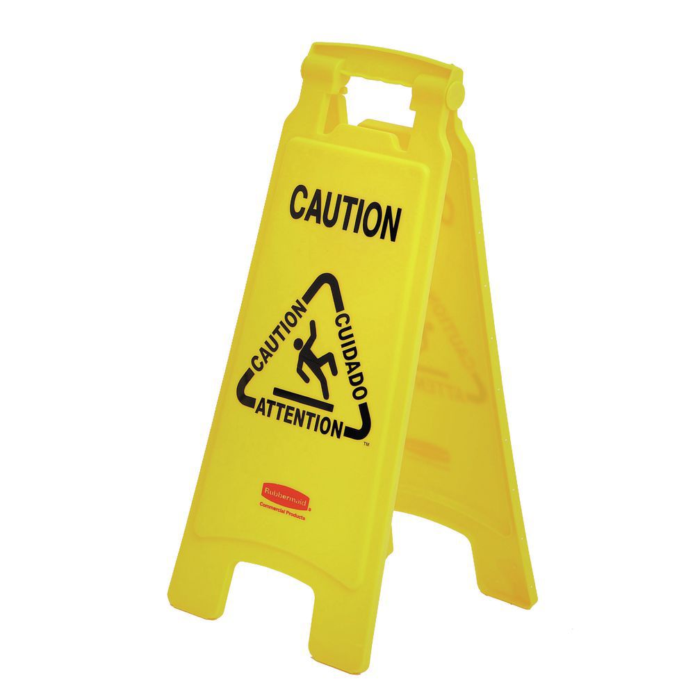 Rubbermaid Sandwich Style Yellow Plastic Two Sided Caution / Wet