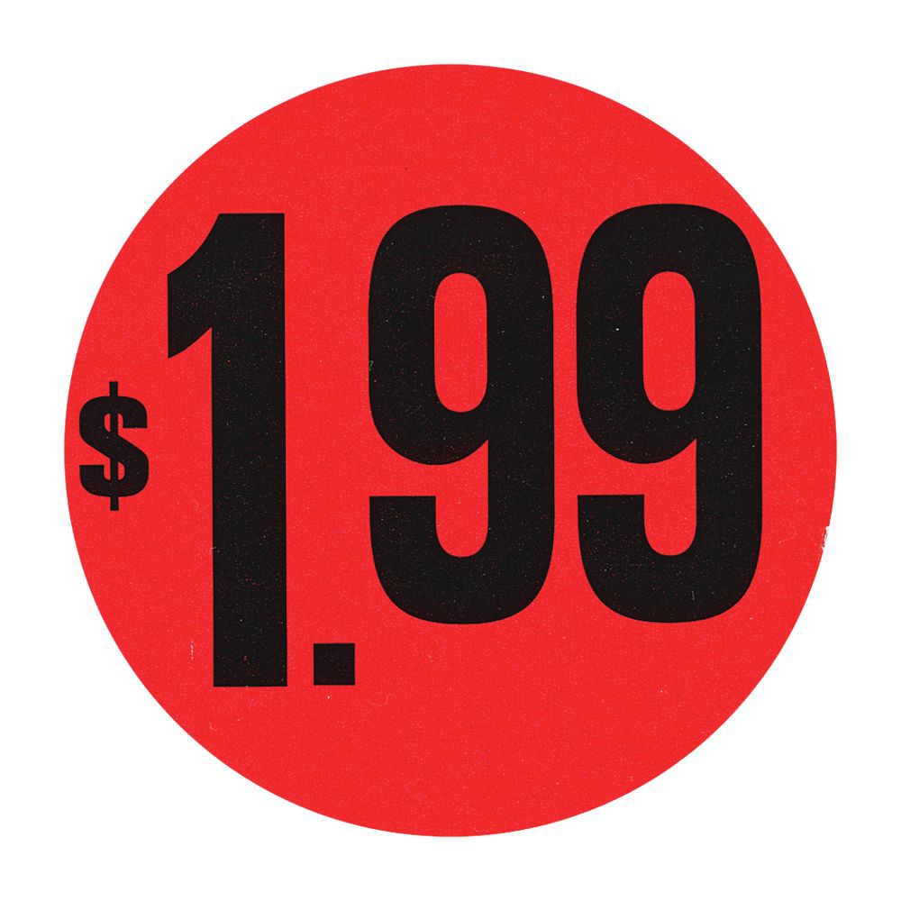 LABEL, RED FLR, $1.99, 1 1/2" DIA.