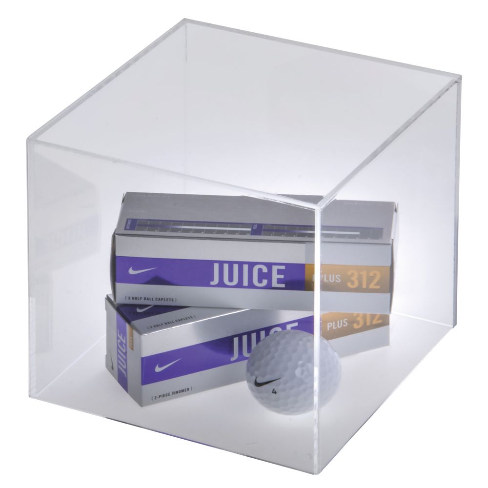 thumbnail image 2 of OnFireGuy 6 Inch Clear Acrylic Display Cube With Walnut Base - Showcase Box For Collectibles 2 of 11
