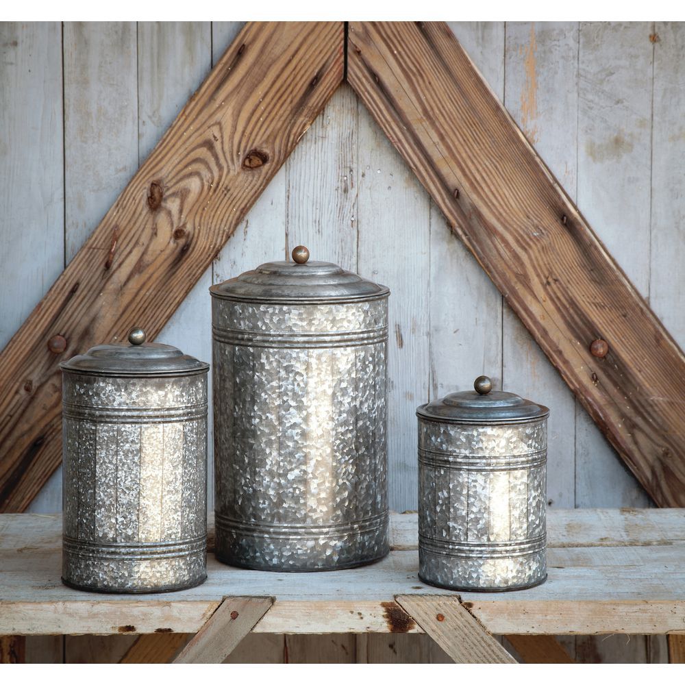 Galvanized Silver Tin Canister Set