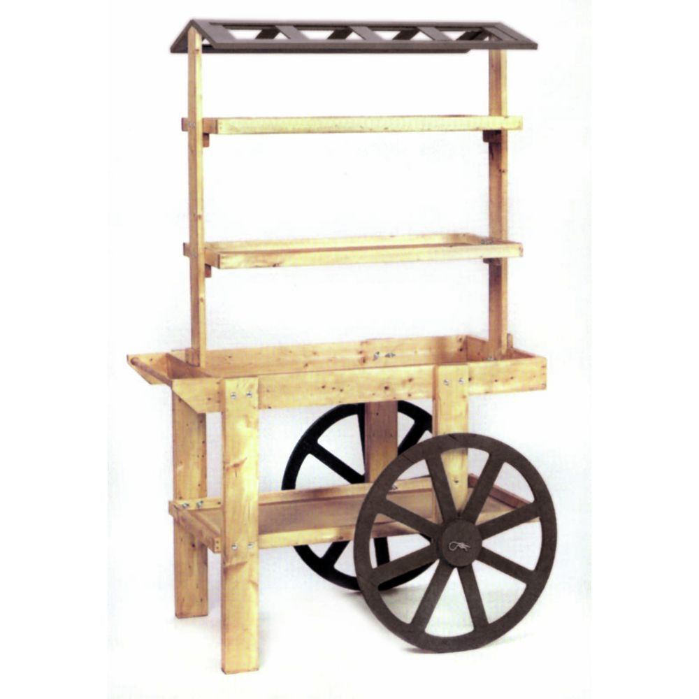 Oak Finished Wooden Lattice Top Market Cart 42"L x 26"w x 68"H