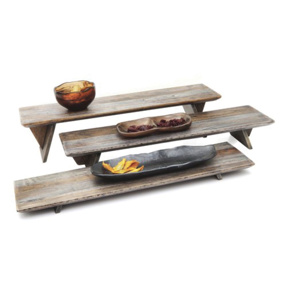Steelite International Ash Gray Teak Wood 3-Piece Riser Set