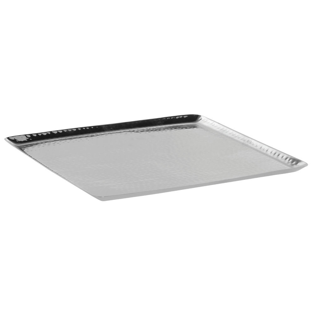 Expressly Hubert® Hammered Stainless Steel Square Tray - 14L x 14W x 3/4H