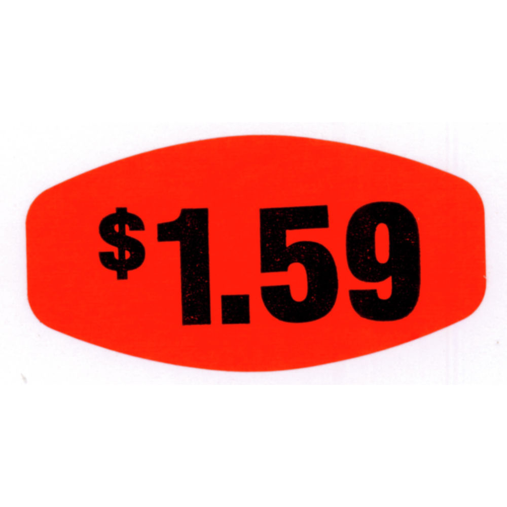 $1.59 Price Point Grabber Grocery Store Labels 1 3/8"L x 7/8"H Red With Black Print
