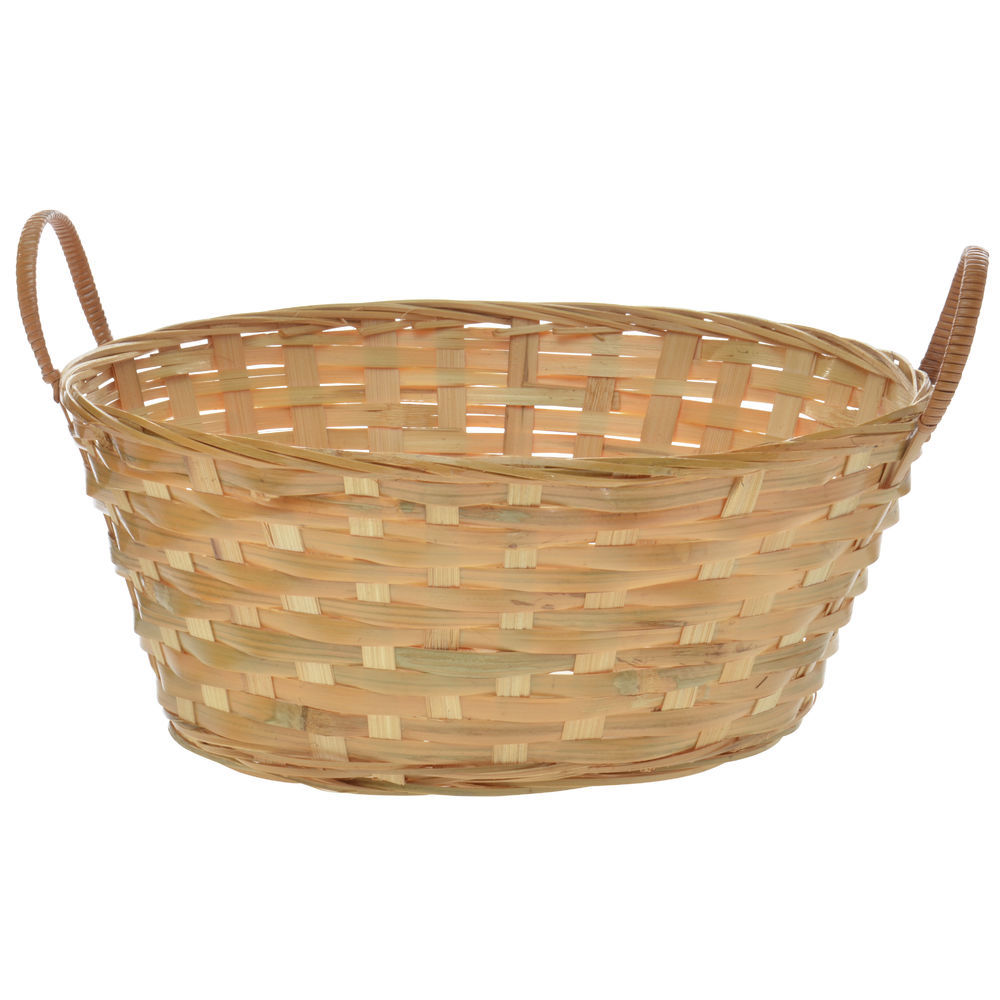 22x10cm+29cm Handle A Set of 2 Round Bamboo Green and Red Baskets with Handles 