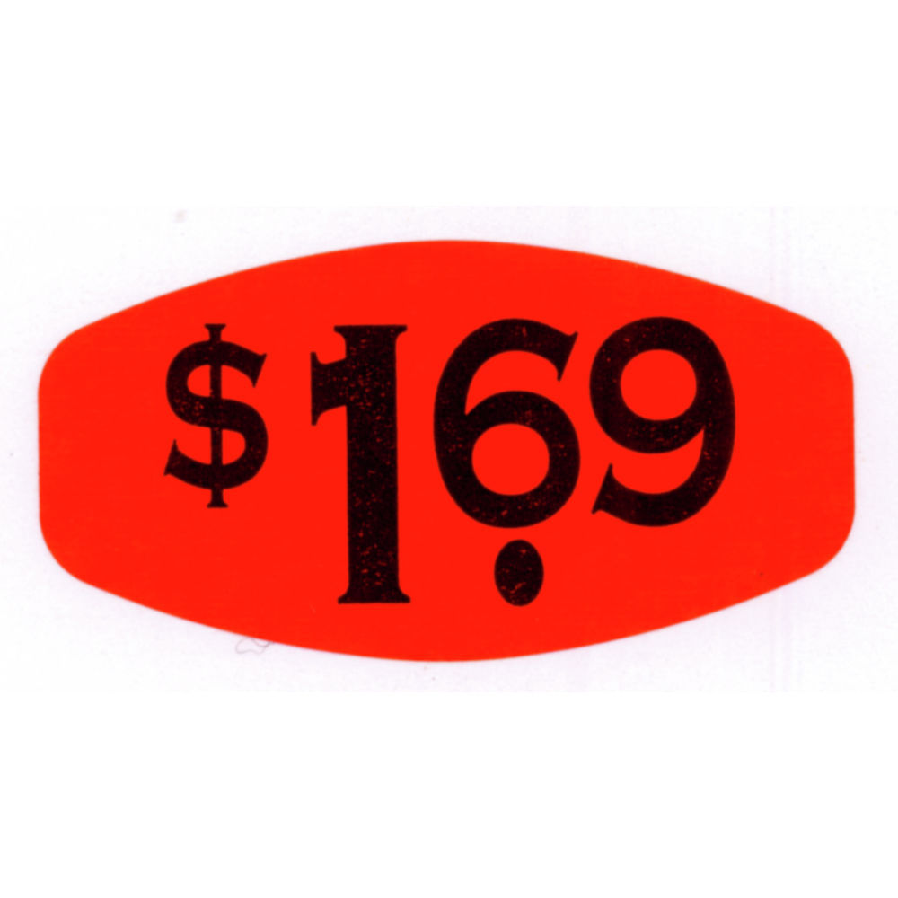 $1.69 Price Point Grabber Grocery Store Labels 1 3/8"L x 7/8"H Red With Black Print