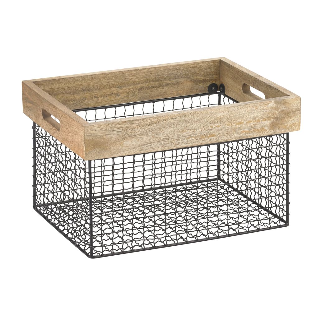 Expressly Hubert® Wood & Wire Crate, Black - 15 3/4