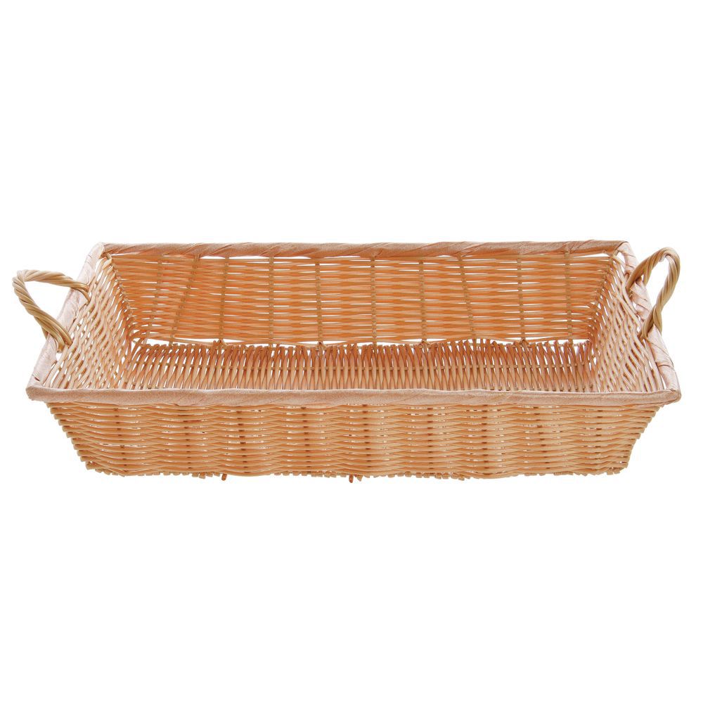 Rectangular Natural Polypropylene Single Cord Washable Basket With Handles  - 8L x 11W x 3H