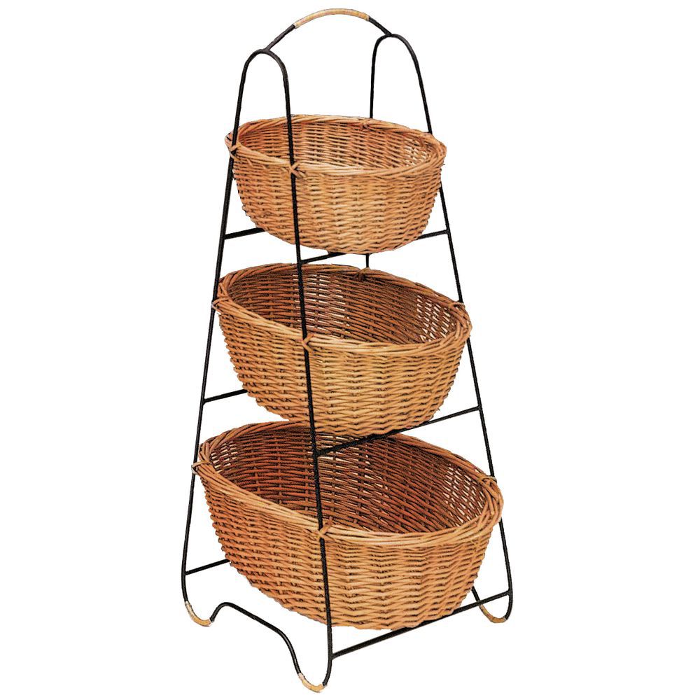 OVAL 3-TIER RATTAN/WIRE DISPLAY