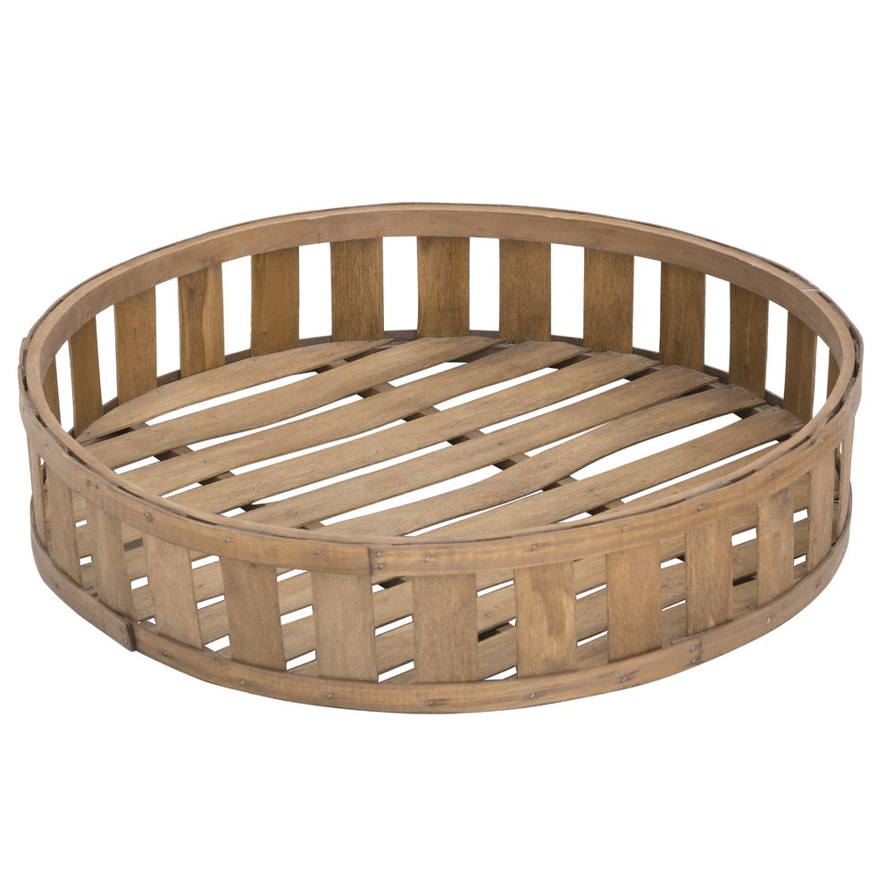 Expressly Hubert Round Slatted Chip Wood Basket - 22dia x 4 23/32H