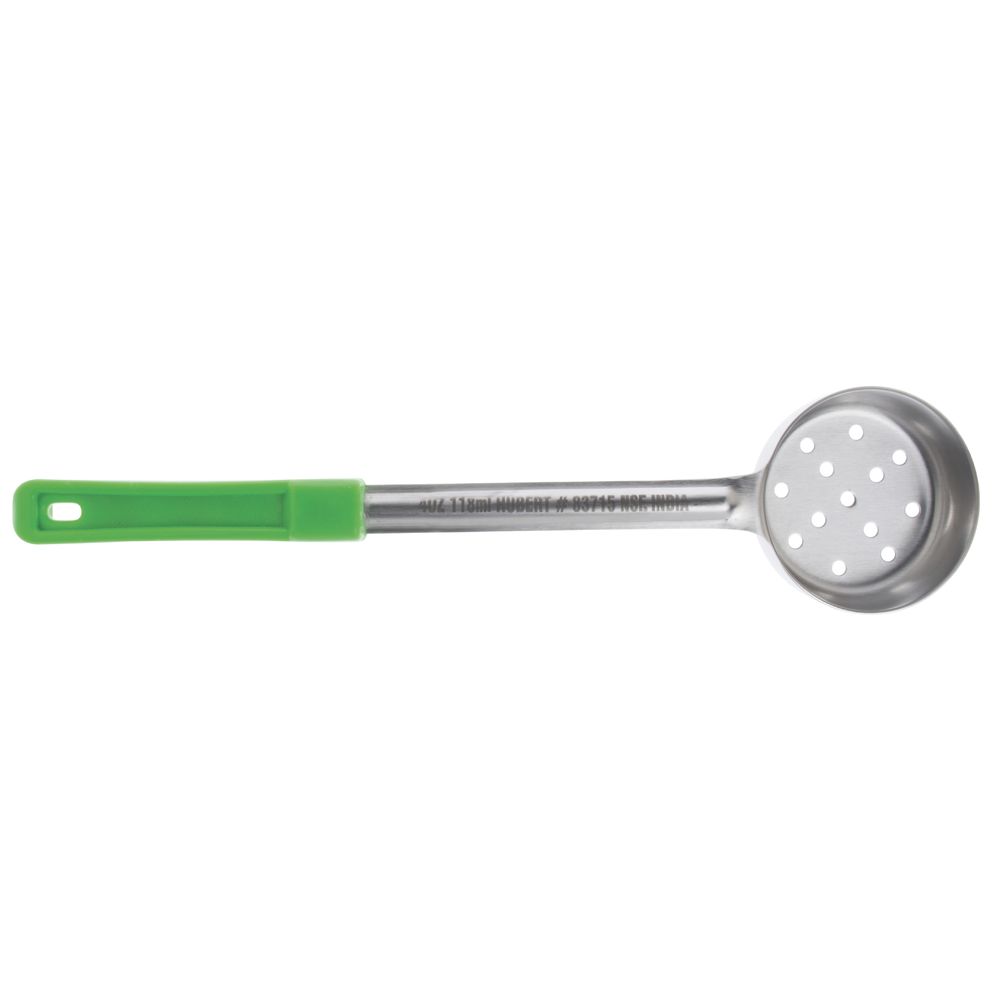 HUBERT® 4 oz Stainless Steel Perforated Portion Server with Green Plastic  Handle - 13 4/5L