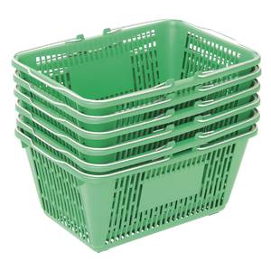 Set of 3 Green Plastic Shopping Baskets with Metal Handles 