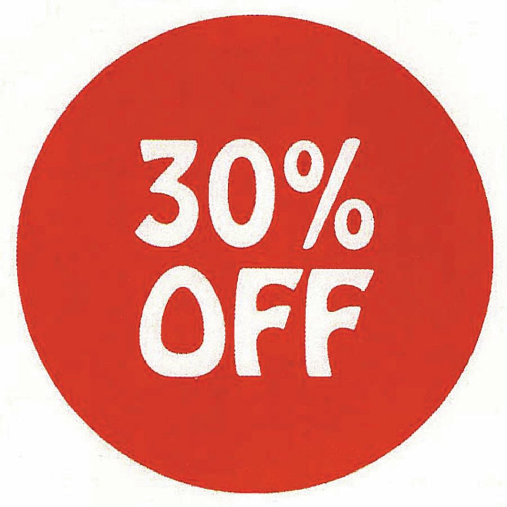 Red 30% Off Price Tag Labels White Imprint - 3/4