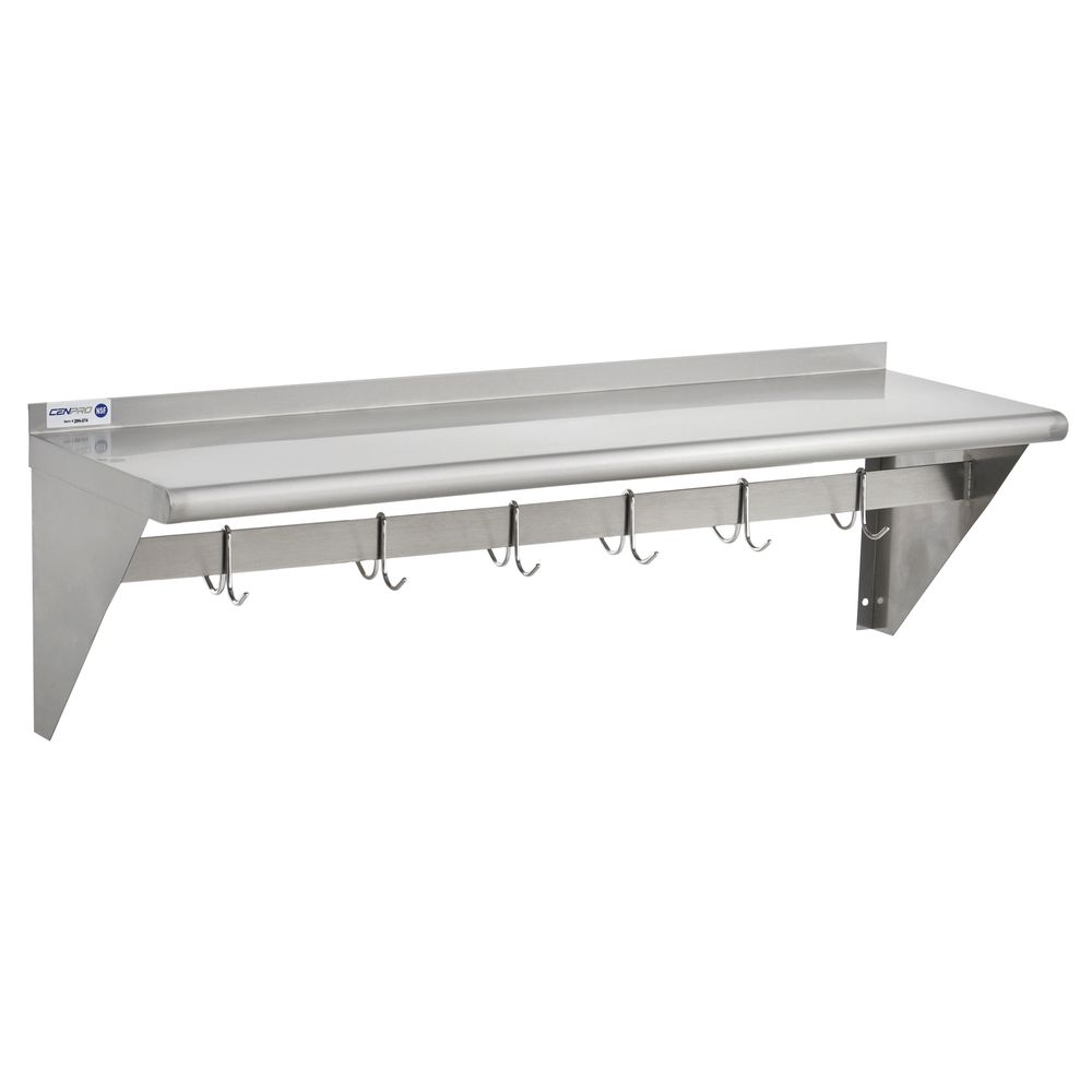 1 Line Rack Kratos 29N-080 Stainless Steel Wall-Mounted Single-Line Pot Rack - 48