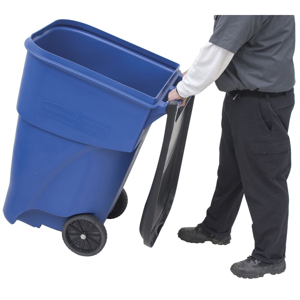 Brute 95 Gallon Rollout Trash and Recycling Bin With Lid - Blue 