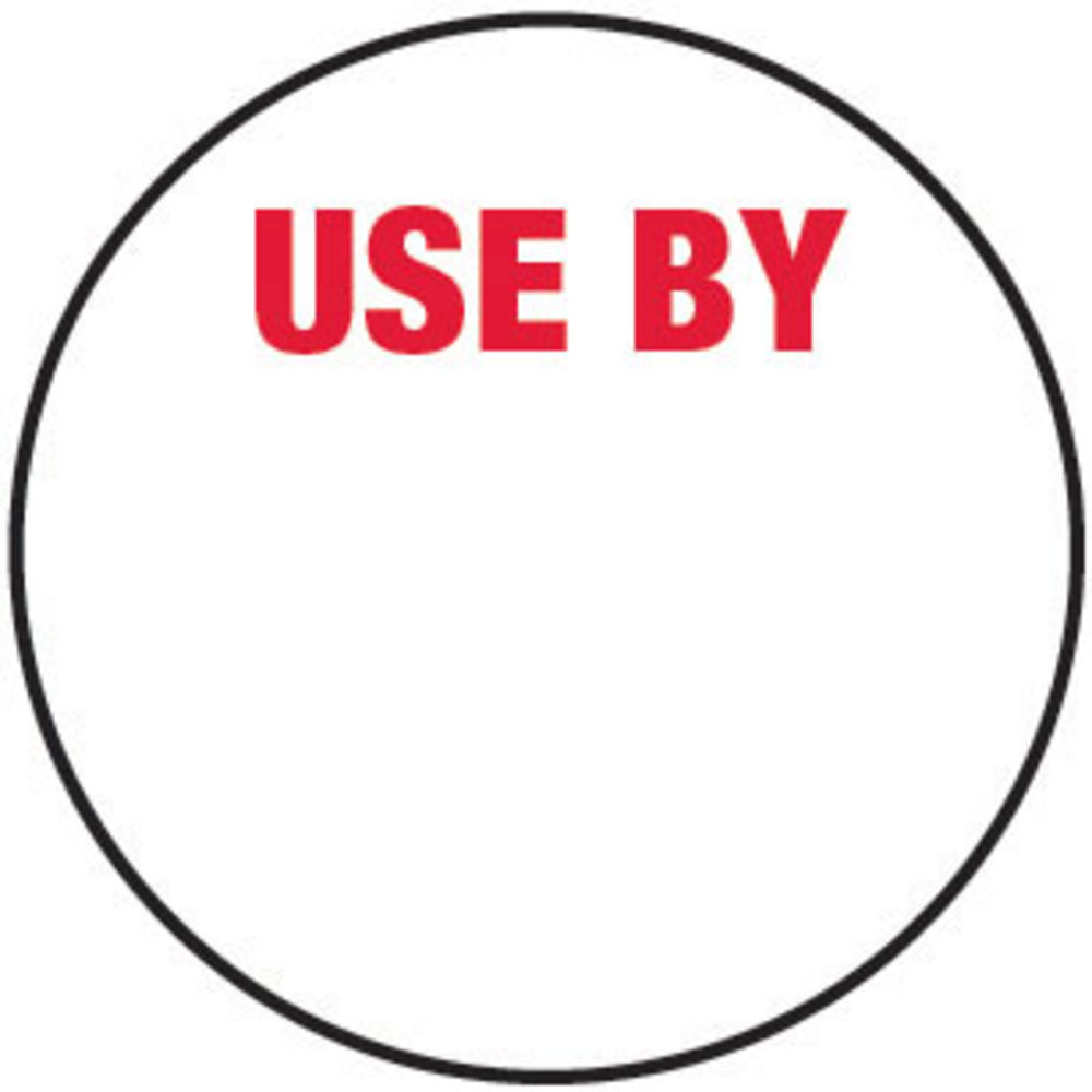 LABEL, "USE BY", WHT/RED, 1"DIA