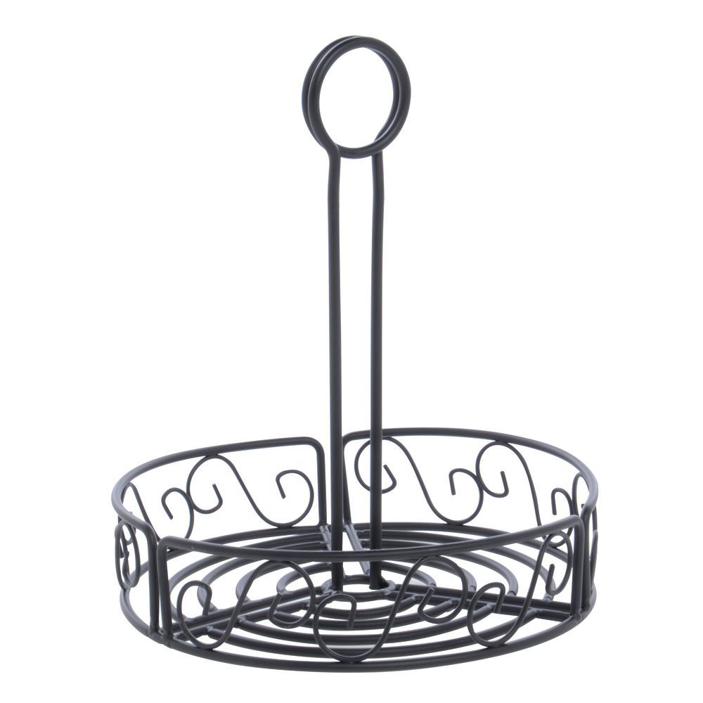 American Metalcraft Condiment Caddy Round With Scroll Design Black Wrought Iron 7 3/4"Dia x 9"H
