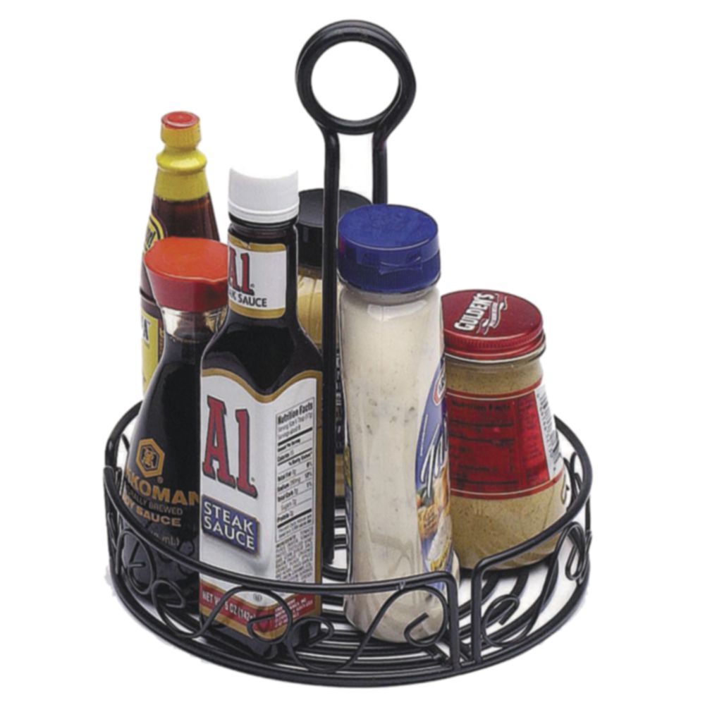 American Metalcraft Condiment Caddy Round With Scroll Design Black Wrought Iron 7 3/4"Dia x 9"H
