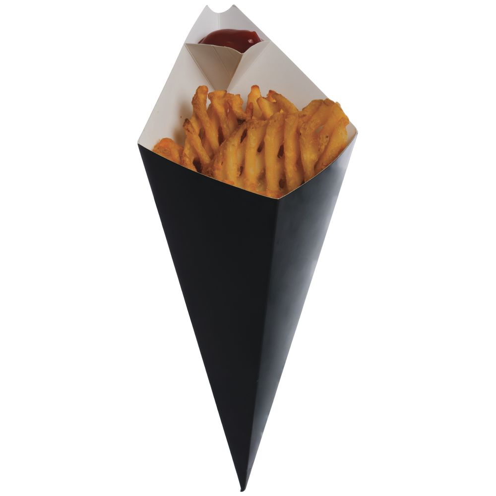 CONE, PAPER, BLACK, W/SAUCE CUP, LARGE