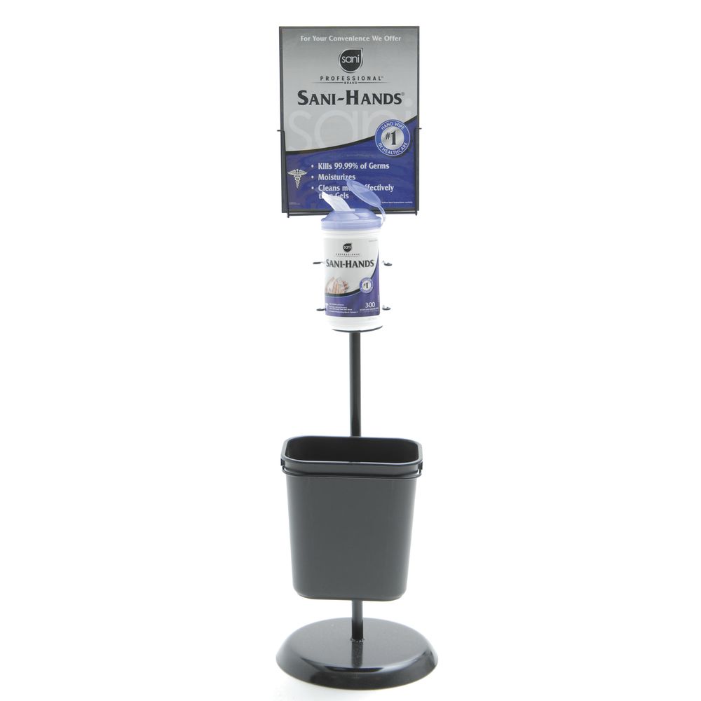Floorstand With Sign Holder For Sani-Cloth And Sani-HandsWipes